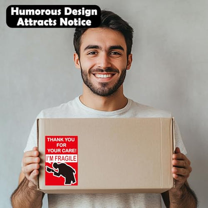 3x2 Inch Fragile Stickers with a Funny Thankful Design, Strong Adhesive Labels for Shipping and Moving, Handle with Care Stickers for Packages and Boxes - style: Moving_bow_m