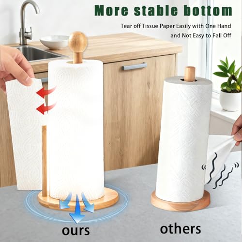 Bamboo and Wood Wooden Tissue Rack countertop, Kitchen and Dining Bathroom Vertical Round Ball Double Column Tissue Rack, Large Plate Stable Round Base, Suitable for Standard and Large tissues