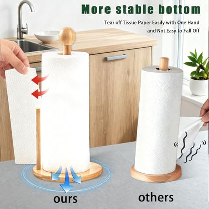 Bamboo and Wood Wooden Tissue Rack countertop, Kitchen and Dining Bathroom Vertical Round Ball Double Column Tissue Rack, Large Plate Stable Round Base, Suitable for Standard and Large tissues