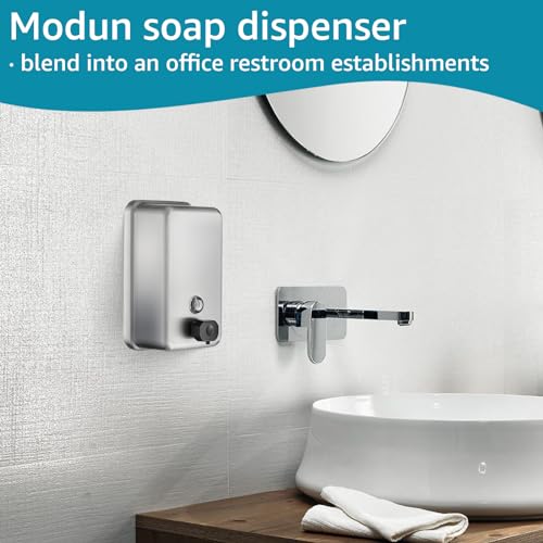 Commercial Wall Mount Soap Dispenser - Stainless Steel Bathroom Hand Soap 38.8oz Liquid - Anti-Leak Pump and Large Capacity Brushed Refillable - size: Vertical 38.8oz