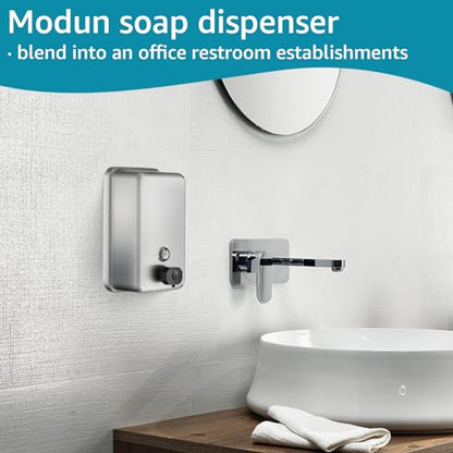 Commercial Wall Mount Soap Dispenser - Stainless Steel Bathroom Hand Soap 38.8oz Liquid - Anti-Leak Pump and Large Capacity Brushed Refillable - size: Vertical 38.8oz