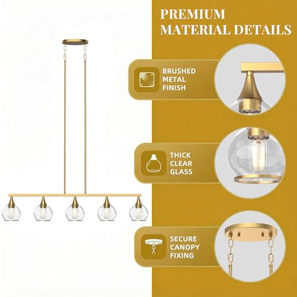 Phaosio Gold Kitchen Island Linear Pendant Light, 5-Light, E26 Base - color: Gold, size: 5-Light