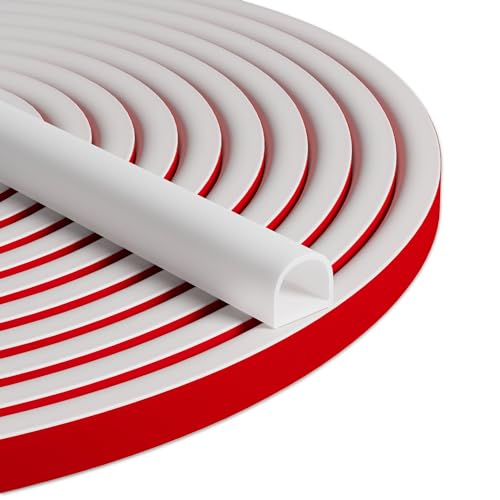 40FT Weather Stripping Door Seal, Self-Adhesive Silicone D-Shaped Seal Strip for Door Frame & Window Gaps, Soundproof Insulation Gap Filler - color: White, size: L (9/16"W × 15/32"T) 40FT