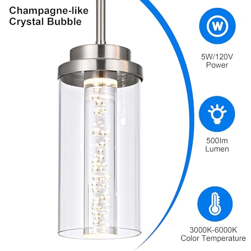 MELUCEE 43.3" Linear Chandelier for Dining Room Modern Led Pendant Lights - color: Brushed Nickel, size: 7-Light-Rectangle