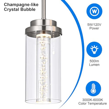 MELUCEE 43.3" Linear Chandelier for Dining Room Modern Led Pendant Lights - color: Brushed Nickel, size: 7-Light-Rectangle