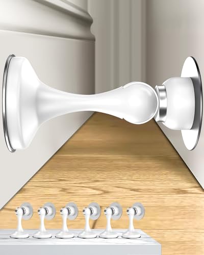 Crosize Magnetic Door Stoppers, White, 6 Pack, Stainless Steel Door Stops - color: White, size: 6 Pack