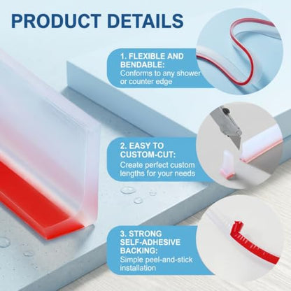 39" Shower Door Bottom Seal, Shower Threshold Water Guard Dam