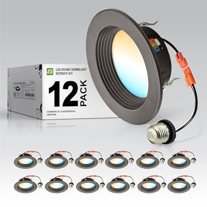 ASD 12 Pack Bronze 4 Inch Retrofit LED Recessed Light, 5CCT Wafer Lights - color: Bronze, size: 12 Pack