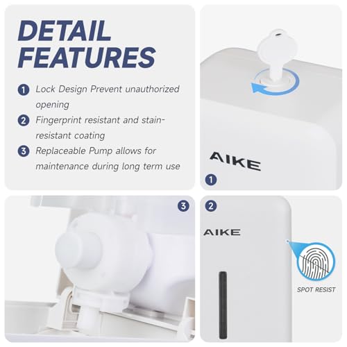 AIKE Liquid Commercial Soap Dispenser,27oz for Bathroom Pure White,AK1006 - color: White