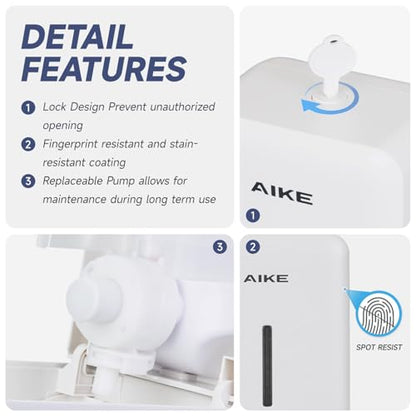 AIKE Liquid Commercial Soap Dispenser,27oz for Bathroom Pure White,AK1006 - color: White
