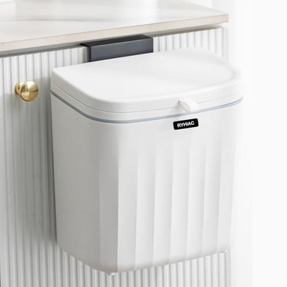 Kitchen Compost Bin Cabinet Hanging Small Trash Can with Lid 2.4 Gallon - color: ivory white