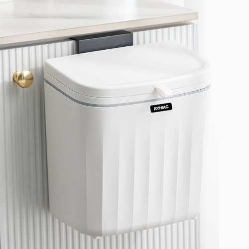 Kitchen Compost Bin Cabinet Hanging Small Trash Can with Lid 2.4 Gallon - color: ivory white