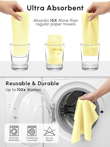 Microfiber Cleaning Cloths Roll 75 Pack 12x12 Inch Lint Free - color: Yellow Ripple