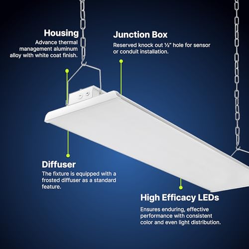 Konlite - 4 FT Linear LED Shop Lights, 225W, 30,626LM Bay Ceiling Shop Light for Commercial & Industrial Use, Non-Maintenance Shop Lights for Workshop, Garage Light, 5000K Daylight, Dimmable 1-10V - size: 1 PACK - 225W