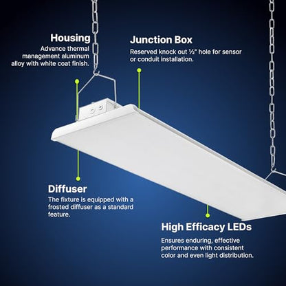Konlite - 4 FT Linear LED Shop Lights, 225W, 30,626LM Bay Ceiling Shop Light for Commercial & Industrial Use, Non-Maintenance Shop Lights for Workshop, Garage Light, 5000K Daylight, Dimmable 1-10V - size: 1 PACK - 225W