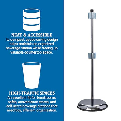 San Jamar Revolving Cup and Lid Dispenser Stand Stand Only for Restaurants, Dining Halls, and Fast Food, Stainless Steel, 30.5 x 2.75 x 12.25 Inches, Silver