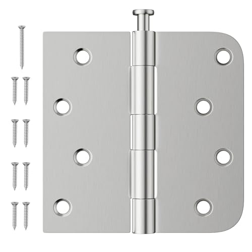 Luxbaro 6 Pack Brushed Nickel Door Hinges 4 Inch, Exterior Door Hinges with Square & 5/8" Radius, Removable Pin, Perfect for Heavy-Duty Front & Back Door, Antirust & No Squeaks - color: Brushed Nickel, size: 6 Pack