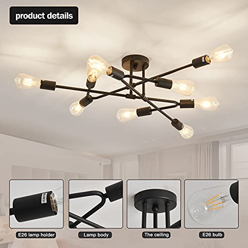 ZGLAOJT Black Semi Flush Mount Ceiling Light Fixture，9 Light Modern Metal Chandelier，Ceiling Light for Kitchen Farmhouse Island Dining Room Bedroom - color: Black, size: 9-Light
