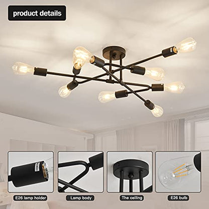 ZGLAOJT Black Semi Flush Mount Ceiling Light Fixture，9 Light Modern Metal Chandelier，Ceiling Light for Kitchen Farmhouse Island Dining Room Bedroom - color: Black, size: 9-Light