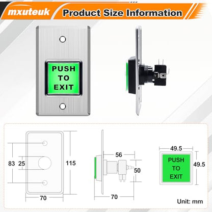 mxuteuk Push to Exit Button,Indoor Green Square Request to Exit Button,Stainless Steel Exit Button with Green LED Square - color: Green-A