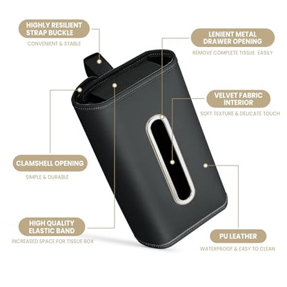 WHHMK Large Car Tissue Holder Refill Easily Clamshell Opening, Black 2PC - color: Black 2 Packs