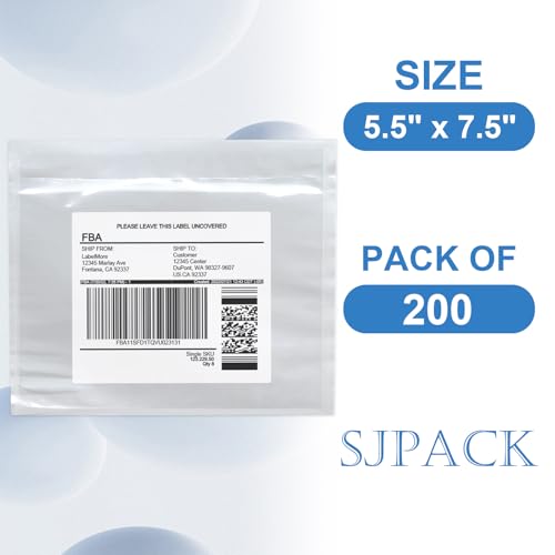 7.5" x 5.5" Shipping Label Sleeves, SJPACK Clear Adhesive Top Loading Packing List/Label Envelopes Pouches(200 Bags) - color: Transparent-7.5" x 5.5", size: 200 Bags