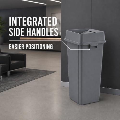 1 Pack Brown 23 Gallon Square Commercial Trash Can with Lid, Heavy Duty Plastic Waste Bin with Venting Channels and Built-in Handles - color: Brown, size: 23 Gallon