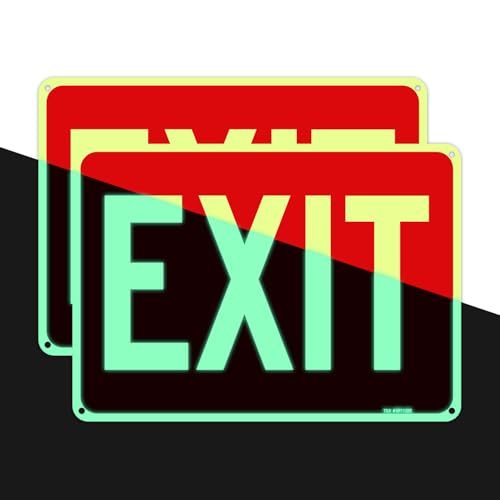 T&R Large Exit Sign - 2 Pack - - 14 x 10 Inches Rust Free .040 Aluminum Glow-In-The-Dark - UV Protected, Waterproof and Fade Resistant - 4 Pre-drilled Holes - color: Red -14" x 10" - 2 Pack - Glow-In-The-Dark