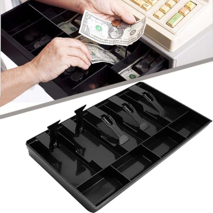 2 Pack Cash Register Drawer Insert Tray Organizer with 5 Bill/4 Coin Compartments for Money Storage, Black