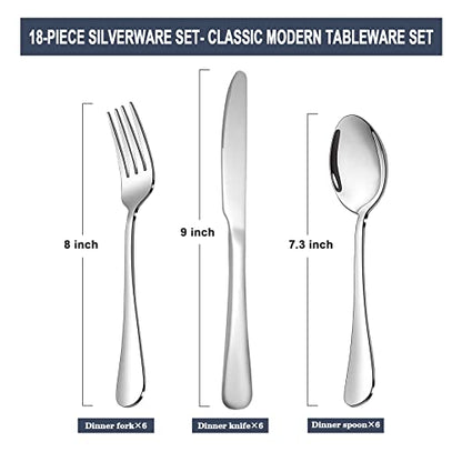 Silverware Set,SANTUO Stainless Steel Knives Spoon Forks Set for Home, Kitchen and Restaurant, Mirror Polished& Dishwasher Safe (18pcs Silverware set) - size: 8.1"Fork+8.1"Spoon+Kinfe