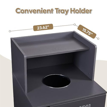 Restaurant Trash Can Cabinet, Commercial Trash Cans 32 Gallon Wooden Trash Can and Garbage Receptacle with Tray Holder, Door, Large Trash Bin for Restaurant, Cafeteria, Kitchen, Office, School, Grey - color: Gray