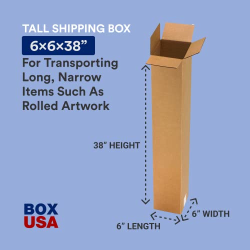 BOX USA 6x6x38 Tall Corrugated Boxes, Tall, 6L x 6W x 38H, Pack of 25 | Shipping, Packaging, Moving, Storage Box for Home or Business, Strong Wholesale Bulk Boxes - size: 6" x 6" x 38"