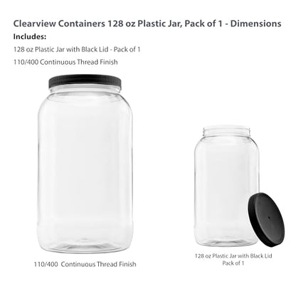 1 Pack - 128 oz (1 Gallon) Plastic Storage Jars with 110-400 Leak Proof Black Lids, Food Grade, BPA Free, Hand Wash Only (128oz, BLK, 1PK) - size: 1pk - 128oz, Black Lid