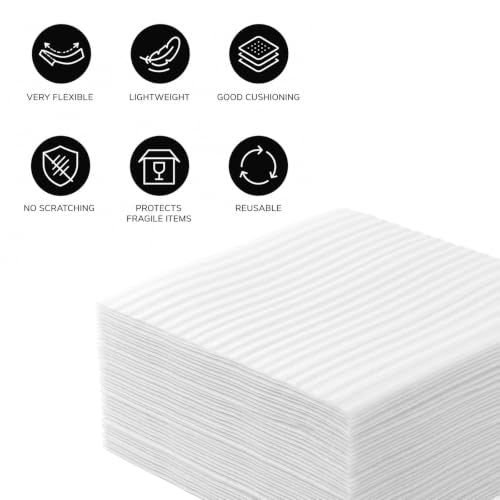 50 Pack Foam Wrap Sheets for Packing Moving, 10” x 10” Reusable Moistureproof Cushioning Foam for Dish Plate, Fragile Packing Supplies