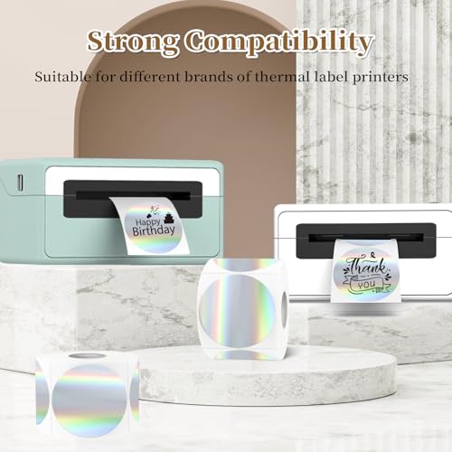 2 Inch Holographic Thermal Labels,Laser Round Thermal Printer Labels,Printable Round Thermal Printer Labels Self-Adhesive Direct Thermal Label(300pcs Laser) - color: Laser, size: 2 inch