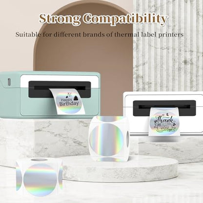 2 Inch Holographic Thermal Labels,Laser Round Thermal Printer Labels,Printable Round Thermal Printer Labels Self-Adhesive Direct Thermal Label(300pcs Laser) - color: Laser, size: 2 inch