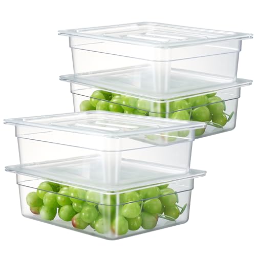 CURTA 4-Pack 1/2 Size 4" Deep NSF Polycarbonate Food Pans with Handled Lids & Drain Trays | Dishwasher & Freezer Safe Clear Container for Prep Tables, Buffet, Salad Bar, Commercial & Home Kitchen - color: 1/2 Size, size: 4" Deep Pan with Lid