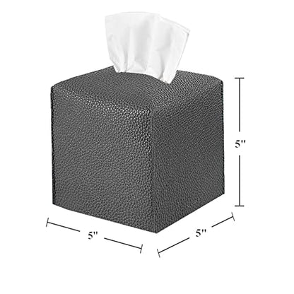 2 Pack 5"x5"x5" Square PU Leather Tissue Box Holders for Home & Office - color: Charcoal