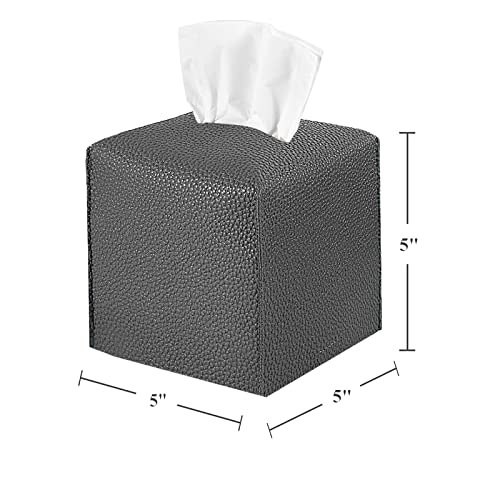 2 Pack 5"x5"x5" Square PU Leather Tissue Box Holders for Home & Office - color: Charcoal
