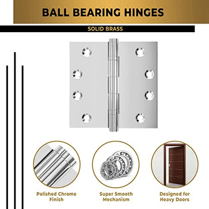 Solid Brass Chrome Door Hinge Heavy Duty Ball Bearing Shiny Silver 4x4 Inch - Set of 24 Hinges (Polished Chrome) - color: Polished Chrome