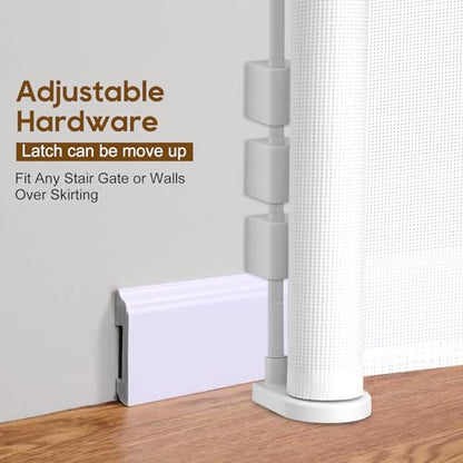Miumoon 150 inch Reinforced Retractable Baby Gates 34 inch Tall - color: White, size: 34" Tall x 150" Wide