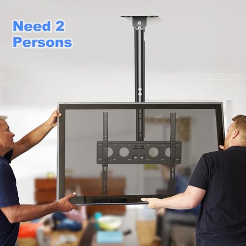 XINLEI Ceiling TV Mount Full Motion TV Bracket for Most 26 to 65 Inch Flat Curved TVs/Monitors, Swivel Tilt Height Adjustable Hanging Mount, Hold up to 100 Lbs, VESA 400x400mm MCA3 - size: 400x400mm VESA