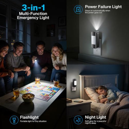 3 Pcs LED Emergency Lights for Home Power Failure Night Light Dusk to Dawn