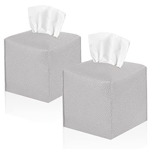 2 Pack 5"x5"x5" Square PU Leather Tissue Box Holders for Home & Office - color: Grey