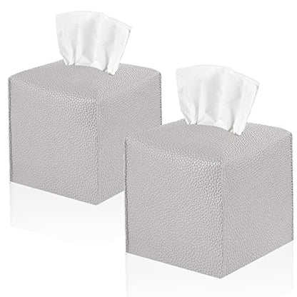 2 Pack 5"x5"x5" Square PU Leather Tissue Box Holders for Home & Office - color: Grey