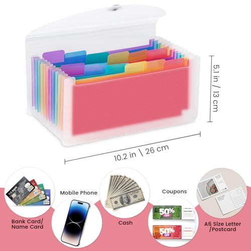 13 Pocket A6 Receipt Organizer, 2 Pack Small Accordion File Organizer, Coupon Organizer with Labels - Clear - color: Clear