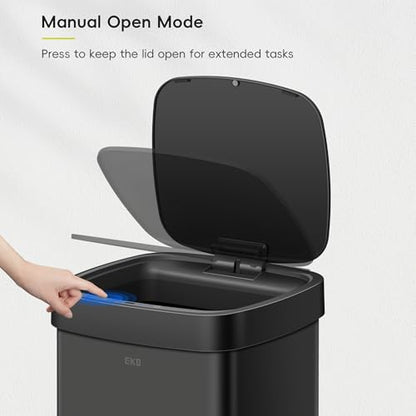 EKO EcoSmart 80L / 21.1 Gallon Motion Sensor Trash Can or Recycling Bin – Tall, Large Touchless Kitchen Garbage Bin with Soft-Close Lid for Home or Office, Brushed Stainless Steel, Matte Black - size: EcoSmart 80 liter - Matte Black