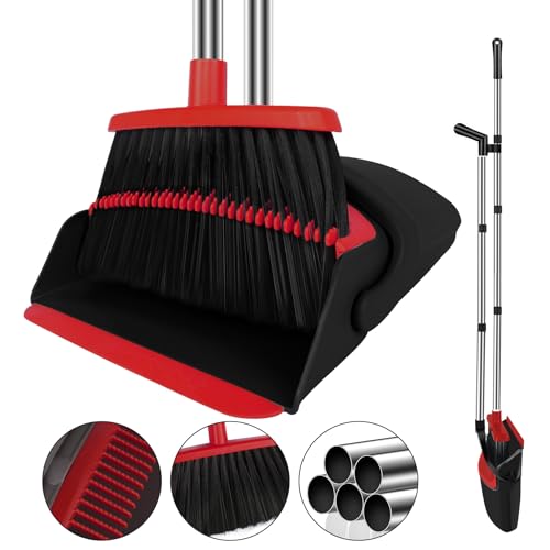 Red Broom and Dustpan Combo Set, 51" Long Handle Broom - color: Red, size: Normal