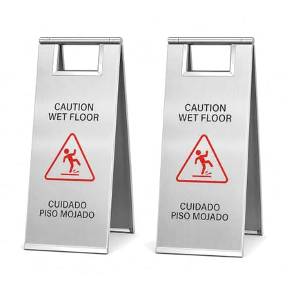 2 Pack Wet Floor Signs 24 Inch Stainless Steel Caution Sign Silver - color: Silver