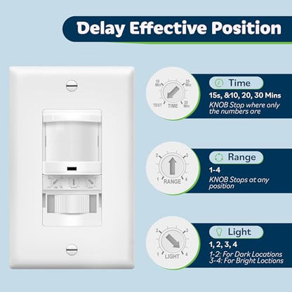 TOPGREENER in-Wall PIR Motion Sensor Light Switch,Need Neutral Wire,4 Pack - color: White, size: 4 Pack